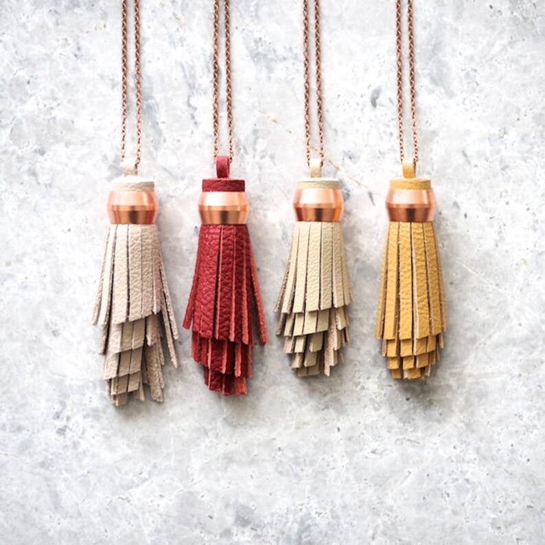 Sustainable Bridesmaid Gifts Leather Tassel Necklaces Boho image 0