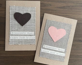3rd Anniversary Leather Heart Card: Handmade Keepsake Gift