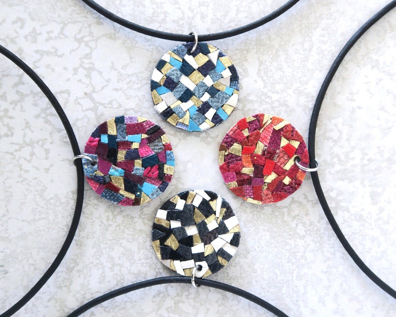 Blue Pendant Choker Leather Choker Necklace for Women Mosaic image 0