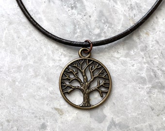 Tree of Life Necklace, Leather Choker with Pendant, Jewellery for Women