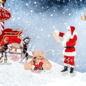 Husky Santa Digital Background - Naughty List Candy Cane Christmas Winter