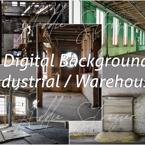 Industrial Digital Backgrounds - 5 JPG Files for Composite Photography Warehouse Grunge Photoshop