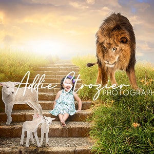Easter Instant Digital Background | Spring | Lion Lamb Digital Backdrop | Photography | Composite