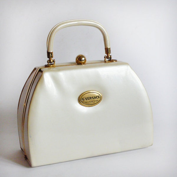 G. VERSACE ITALY  Vintage 80' Handbag  Gold tone frame  Pearl retro FREE Shipping