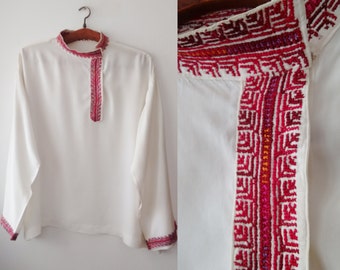 Vintage Embroidery shirt ,Red Embroidery,hand made Embroidery,Balkan Folk blouse, red embroidered blouse ,Free shipping