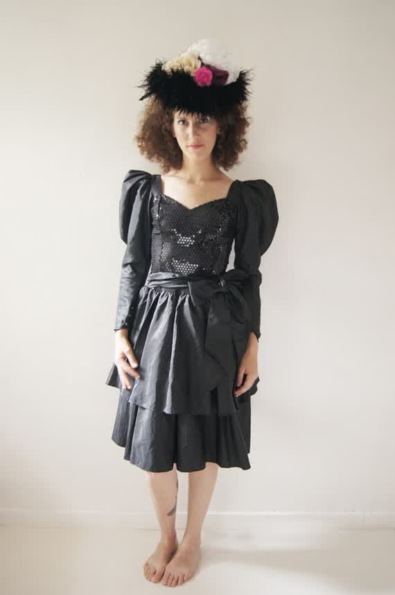 GOTTEX black Sequins dress,Vintage Sequins dress,8