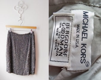 Michael Kors mini sequin Skirt bergdorf goodman on the plaza new york Vintage Skirt  silver color  Free Shipping