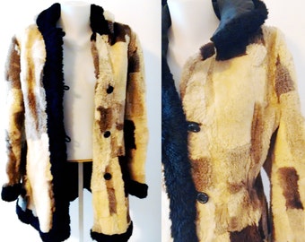Vintage fur lamb  Coat, Patchwork coat, real fur ,Hippy fur coat, Hippy Jacket,Sheep Skin coat, 70's Fur Coat ,FREE shipping