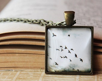 Flying Birds Pendant- Freedom necklace - Glass Dome Pendant