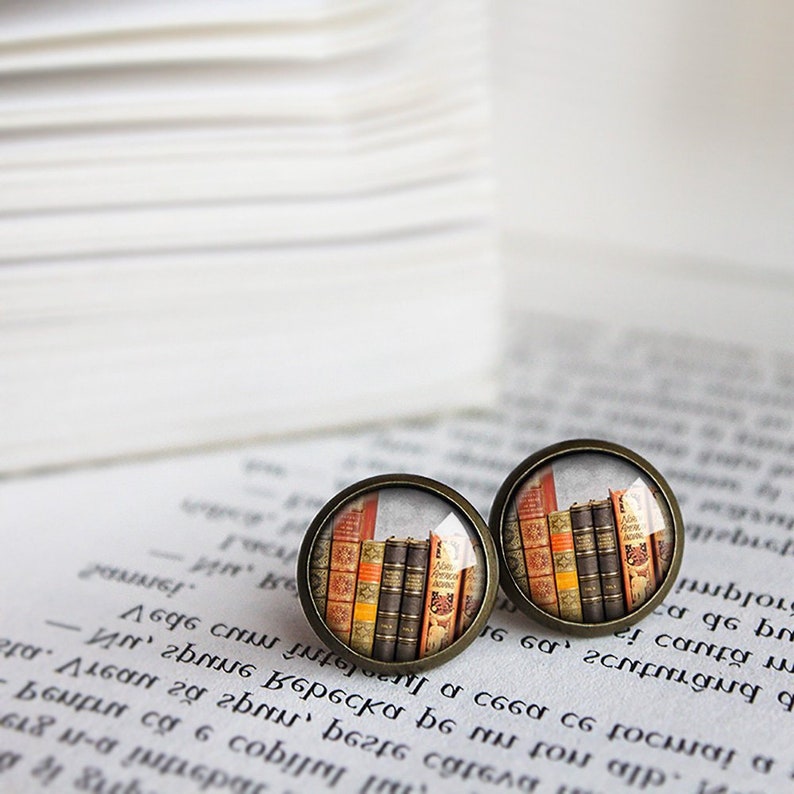 Book Stack Earrings Library Stud Earrings Book Geek Book image 0