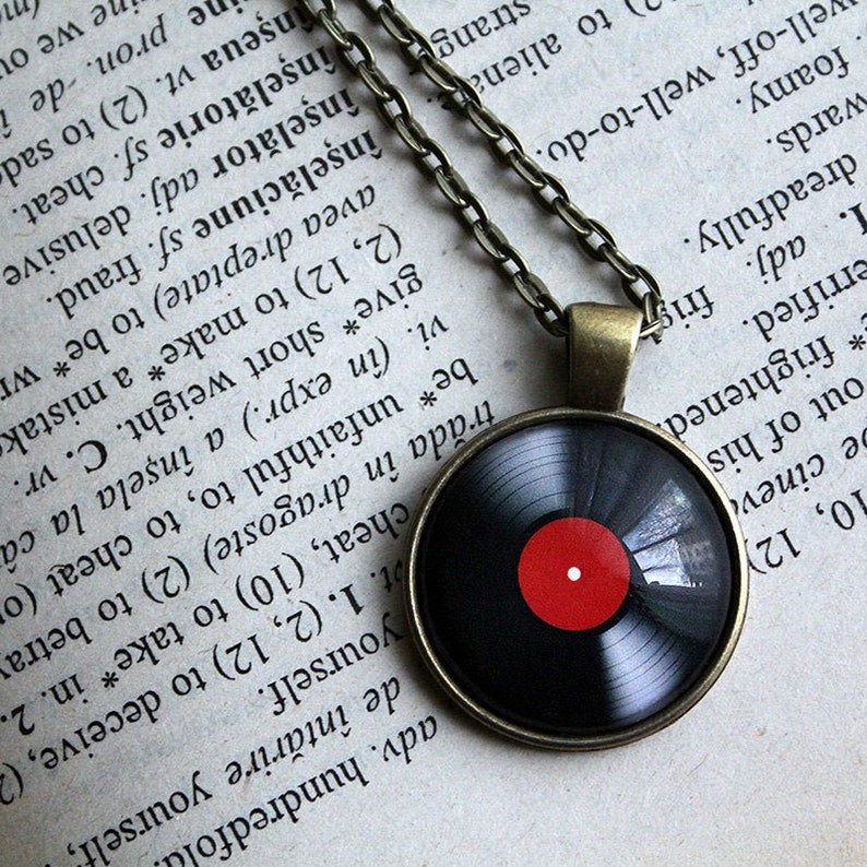 Vinyl Record Pendant Retro music necklace Glass Dome Etsy