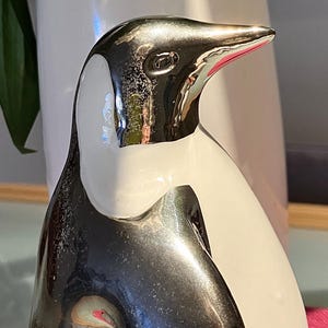 Silvered Ceramic Penguin Figurine