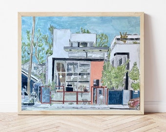 Los Angeles Venice Abbot Kinney Gouache Original Painting Street Scene