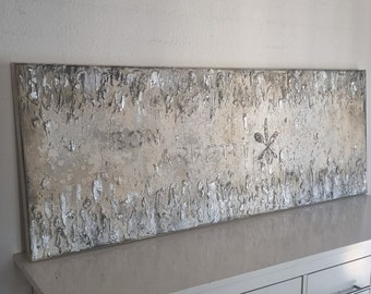 JEAN SANDERS mural 150 x 60 cm, wall decoration. Hand painted. cream beige silver gray kitchen bon appetit abstract noble modern elegant, even more in the shop