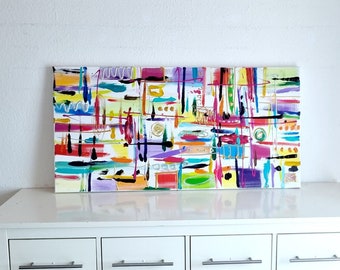 JEAN SANDERS -120 x 60 cm - Colores únicos, abstractos, coloridos, frescos y brillantes. Gran decoración de pared, ¡puedes encontrar más de mis cuadros pintados a mano en la tienda!