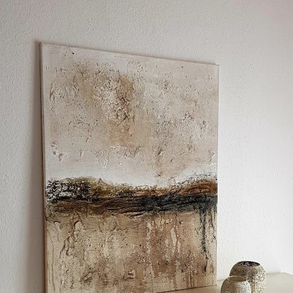 JEAN SANDERS-Struktur Wandbild 100x80cm.Handgemalt.creme beige braun,besonders-edel-modern,Gemälde.Originale.Geschenk Ostern . Mehr im Shop