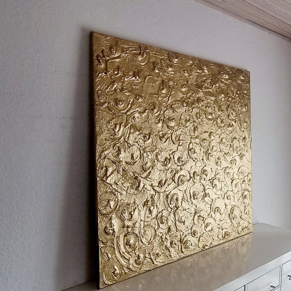 JEAN SANDERS-luxuriöses auffälliges Strukturbild-Großformat-gold metallisch.Handgemalt.Wandbild,Skulptur,edel u. elegant.Weitere im Shop