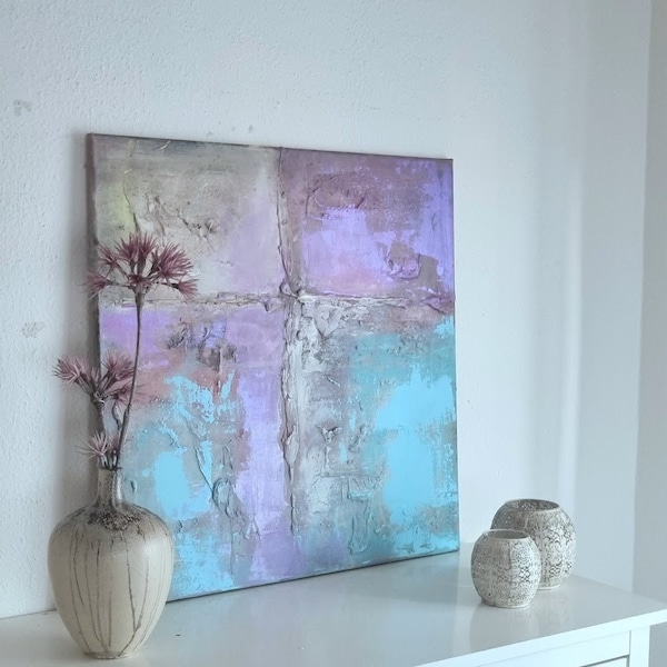 JEAN SANDERS-Struktur scuplture texture  Bild 80x80cm,moderne Farben abstrakt.Elegante moderne Wanddeko,Wandbild,handgemalt, Wandbild Kunst.