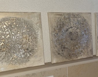JEAN SANDERS Strukturbild-3D Effekt hochwertig modern Shabby,creme beige metallicgold/silber Textur,handgemalt.Mehr meiner Gemälde  im Shop!