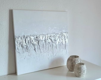 JEAN SANDERS Strukturbild-3D Effekt 60x60cm hochwertig modern elegant,metallicsilber weiss,Textur, handgemalt. Mehr meiner Gemälde  im Shop!