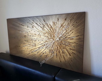 Strukturbild JEAN SANDERS - Spirale - gold bronze braun silber - auf Keilrahmen 100x50cm - handgemalt Wandbild Struktur Textur glänzen edel