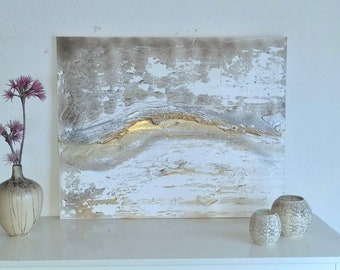 JEAN SANDERS-Wandbild 115x70cm,Wanddeko.Handgemalt.creme beige goldsilber abstrakt edel modern elegant ,handgemalte Bilder-Noch mehr im Shop