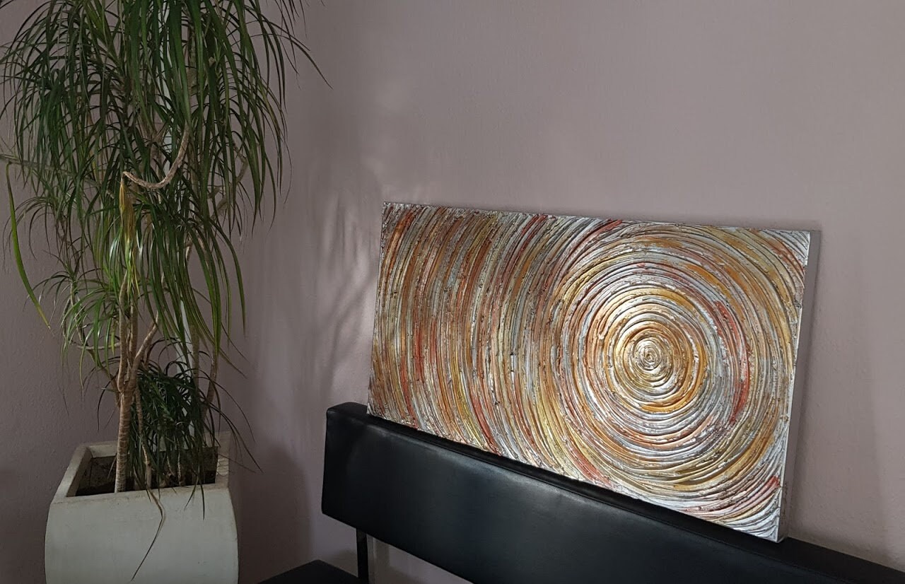 JEAN SANDERS - Strukturbild- 100x50cm,gold.kupfer,bronze,silber,rechteckig,Quer-o.Hochformat, Wanddeko, Wandbild, handgemalt Kunst.Originale
