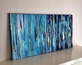 JEAN SANDERS -120x65cm - abstrakt bunt, blaue Farbtöne. schöne Wanddeko, Büro,Loft,Wandbild Unikat. Mehr meiner Gemälde finden Sie im Shop