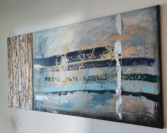 JEAN SANDERS mural 150 x 60 cm, wall decoration. Hand painted. blue tones, office kitchen hallway bathroom - abstract noble modern elegant, even more in the shop