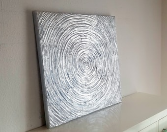 JEAN SANDERS, tableau structurel effet 3D 80 x 80 cm, haute qualité moderne élégant, argent métallique, texture, plus de mes tableaux dans ma boutique !