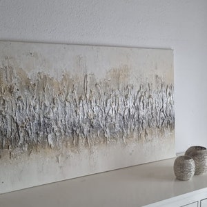 JEAN SANDERS-Wandbild 115x70cm,Wanddeko.Handgemalt.creme beige goldsilber abstrakt edel modern elegant ,handgemalte Bilder-Noch mehr im Shop