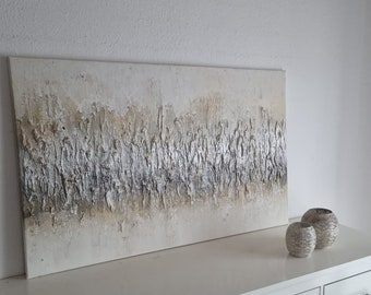 JEAN SANDERS-Wandbild 115x70cm,Wanddeko.Handgemalt.creme beige goldsilber abstrakt edel modern elegant ,handgemalte Bilder-Noch mehr im Shop