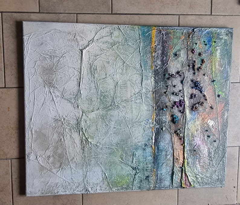 JEAN SANDERS-150x60cm-abstrakt bunt-mehrfarbig farbenfroh-Regenbogen.Wandbild,Wanddeko,handgemalt auffällig modern,Geschenk,Deko,Keilrahmen immagine 9