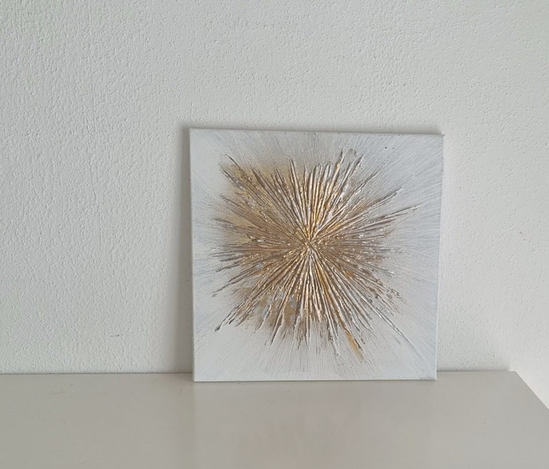 JEAN SANDERS Strukturbild 3D Effekt 60x60cm hochwertig modern elegant, metallicgold/silber Textur,handgemalt. Mehr meiner Gemälde im Shop image 5