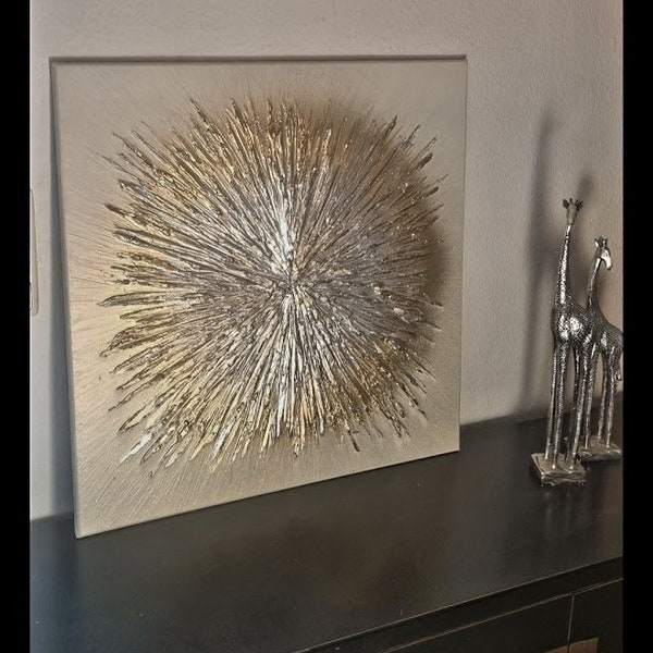 JEAN SANDERS- Wandbild Größe wählbar,Wanddeko.Handgemalt.creme beige gold silber abstrakt edel modern , Gemälde.Originale. noch mehr im Shop