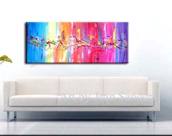 JEAN SANDERS -150x60cm - abstrakt bunt - farbenfroh - Regenbogen.Wandbild,Wanddeko, handgemalt, auffällig modern,Geschenk,Deko,auf Rahmen