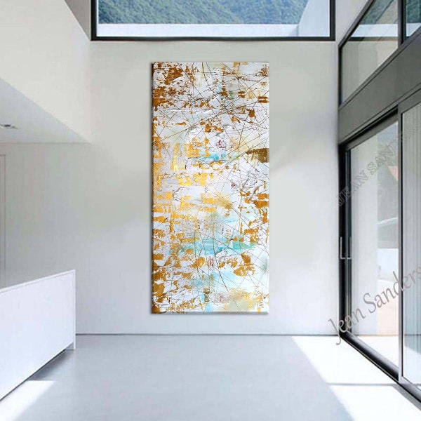 JEAN SANDERS-Wandbild 170x70x4cm,Wanddeko.Handgemalt.weiss creme gold abstrakt edel modern Grossformat,Gemälde.Originale. Noch mehr im Shop