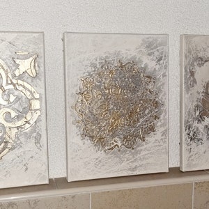 JEAN SANDERS Strukturbild-3D Effekt hochwertig modern Shabby,creme beige metallicgold/silber Textur,handgemalt.Mehr meiner Gemälde  im Shop!