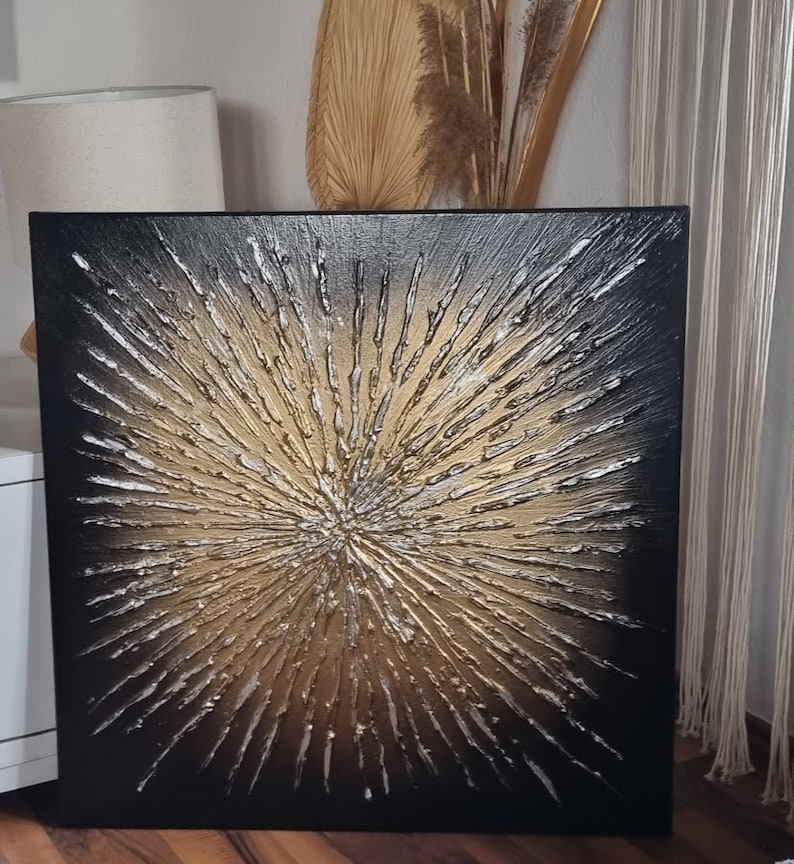 JEAN SANDERS-Wandbild 80x80cm,Wanddeko.Handgemalt.dunkel/schwarzbraun gold silber abstrakt edel elegant,Gemälde.Originale.noch mehr im Shop image 3