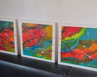 JEAN SANDERS- 3 tlg.  120x40cm,Wandbild.Handgemalt auf Rahmen.abstrakt modern elegant farbenfroh lebendig,weitere Kunst Gemälde im Shop