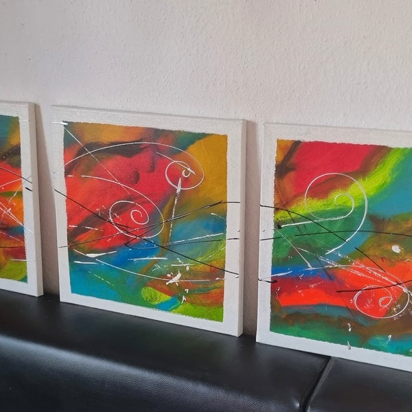 JEAN SANDERS- 3 tlg.  120x40cm,Wandbild.Handgemalt auf Rahmen.abstrakt modern elegant farbenfroh lebendig,weitere Kunst Gemälde im Shop