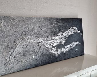 JEAN SANDERS - 150 x 50 cm STRUCTURE - black, galur, anthracite, silver. All my paintings are ready on a stretcher frame. Mural,Christmas,gift
