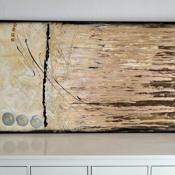 JEAN SANDERS-Wandbild XL, 140x80cm.Handgemalt.creme beige braun, gold bronze...besonders-edel-modern,Gemälde.Originale.Geschenk.Mehr im Shop