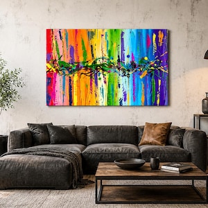 Abstract Original Painting 80x60cm / 31.5x23.6in | Colorful Modern Canvas Art in Pink, Orange, Yellow, Green & Blue
