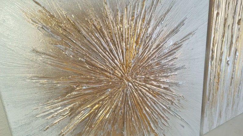 JEAN SANDERS Strukturbild 3D Effekt 60x60cm hochwertig modern elegant, metallicgold/silber Textur,handgemalt. Mehr meiner Gemälde im Shop image 2