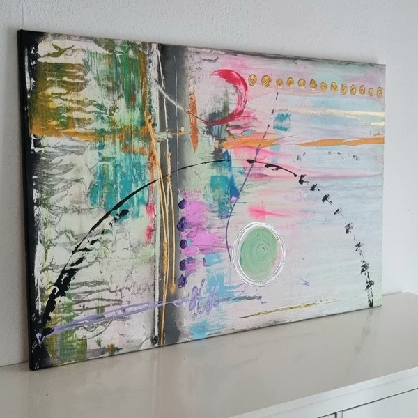 JEAN SANDERS-Wandbild xl,  120x80 cm.Handgemalt.bunt edel Hingucker. UNIKAT-edel-abstrakt-modern,Gemälde.Originale.Geschenk .Mehr im Shop