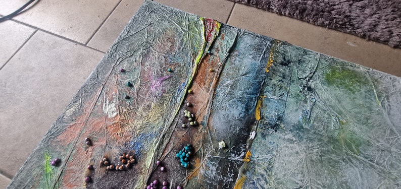 JEAN SANDERS-150x60cm-abstrakt bunt-mehrfarbig farbenfroh-Regenbogen.Wandbild,Wanddeko,handgemalt auffällig modern,Geschenk,Deko,Keilrahmen immagine 3