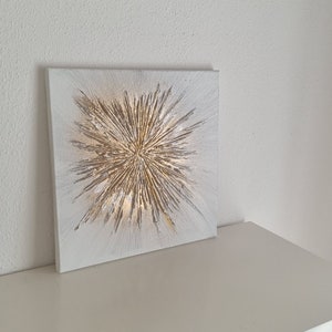 JEAN SANDERS Strukturbild 3D Effekt 60x60cm hochwertig modern elegant, metallicgold/silber Textur,handgemalt. Mehr meiner Gemälde im Shop image 1