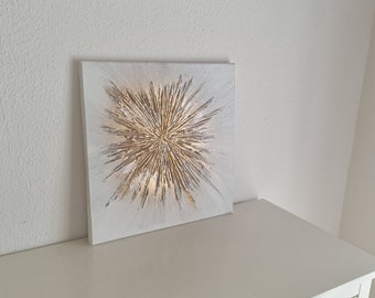 JEAN SANDERS Strukturbild- 3D Effekt 60x60cm hochwertig modern elegant, metallicgold/silber Textur,handgemalt. Mehr meiner Gemälde  im Shop!