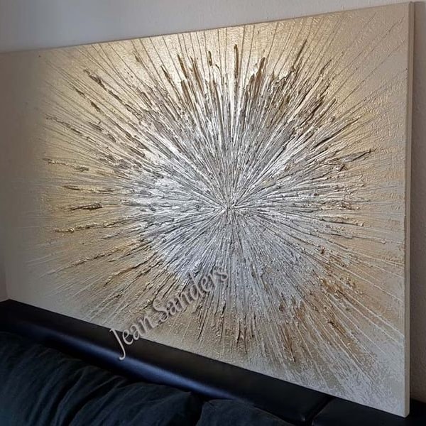 JEAN SANDERS-Wandbild 140x100cm,Wanddeko.Handgemalt.creme beige gold silber abstrakt edel modern elegant ,Gemälde.Original noch mehr im Shop